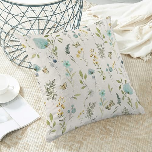 Spring Pillow Covers 16x16 Inch Set of 2, Aqua Teal Sage Green Wild Flower - Image 4