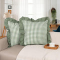 JoraLion Ruffled Throw Pillow Cover 18x18 Gingham Green Solid Edge by JoraLion