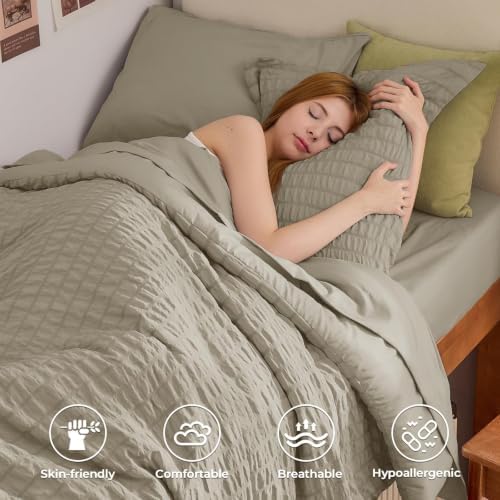 HYMOKEGE Linen Twin XL Comforter Set Seersucker 5 Pieces, All Season Luxury Bed - Image 2