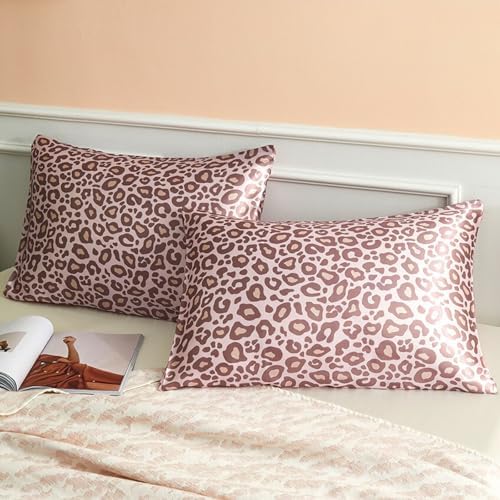 Pink Leopard Printed Pillow Case, King Cheetah Satin Pillowcase 2 Pack by LCBD