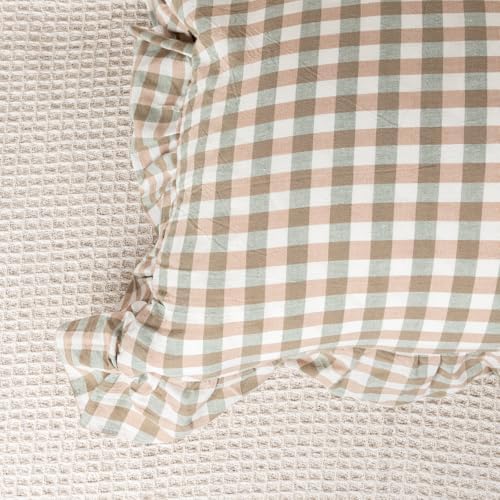 JoraLion Ruffled Throw Pillow Cover 18x18 Gingham Green - Image 4