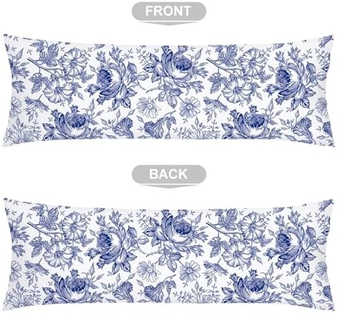 Blue and White Porcelain Floral Body Pillow Cover 20x54 Long Pillow Case - Image 4