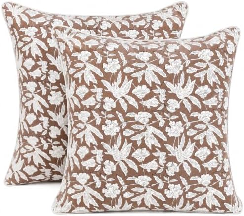 Ridhi Block Print Oak Brown Cotton Pillow Cover 24" x 24" Set of 2 by Ridhi