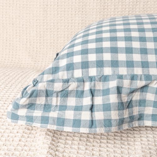 JoraLion Ruffled Throw Pillow Cover 12x20 Gingham Smoke Blue - Image 4