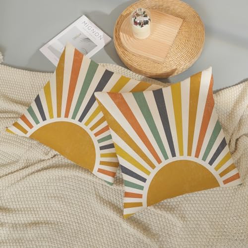 Boho Pillow Covers 18x18 Set of 2 Stripes Colorful Yellow Sunshine Decorative - Image 5