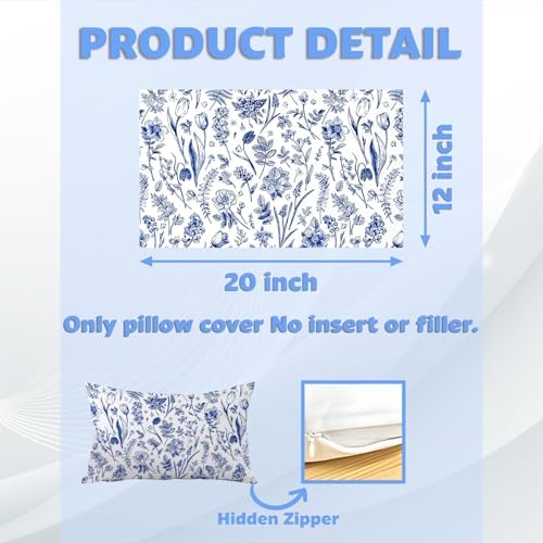 Chinoiserie Blue and White Floral Pillow Cover 12x20, Chinoiserie Decor - Image 2