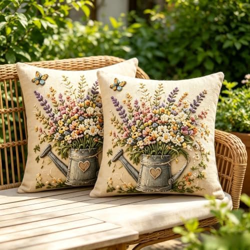 2D Flat Vintage Floral Linen Throw Pillow Covers 18x18 Set of 2 - Image 6