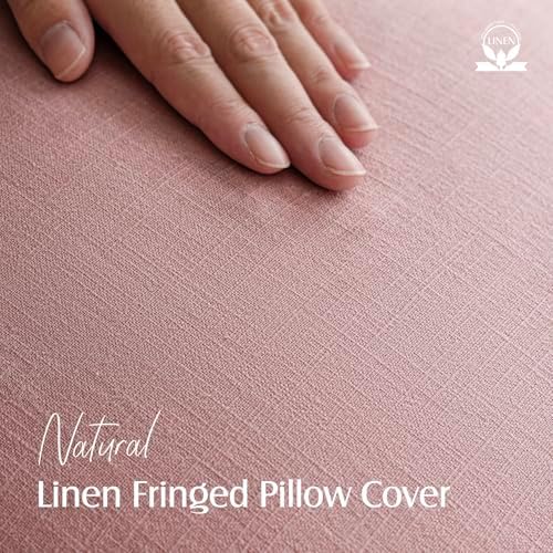 Foindtower Decorative Linen Fringe Throw Pillow Covers 18×18 Inch, Rose Pink - Image 2