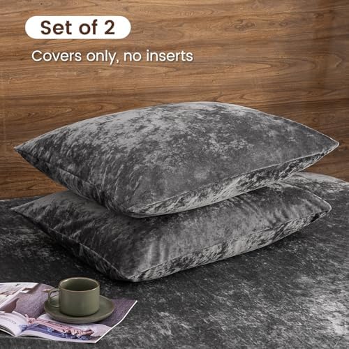 PHF Truly Velvet Pillowcases Standard Size 20" x 26", Dark Grey, No Insert - Image 4
