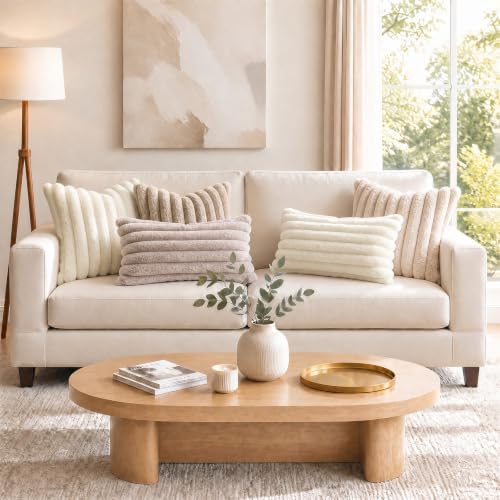 decorUhome Fall Faux Fur Throw Pillow Covers 24x24 Set of 2 Cream White - Image 5