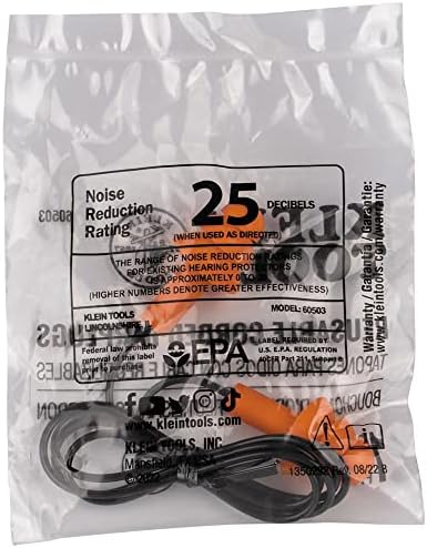 Klein Tools 6050350 Corded Earplugs, 25dB NRR, Reusable Orange Ear Protection - Image 6