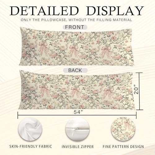 Coquette Chinoiserie Pink Floral Bow Body Pillow Covers 20x54, Grandmillennial - Image 6