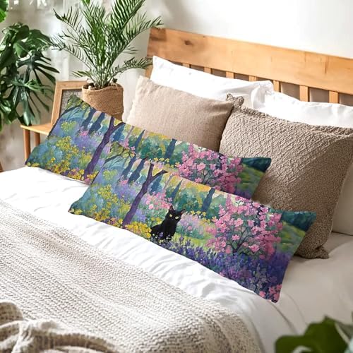 Spring Garden Black Cat 20x54 Body Pillow Cover, Cats Lovers Lady Gifts - Image 5