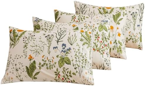 ECOCOTT 100% Cotton Pillowcases Standard Size, Floral Print Pattern Pillow by ECOCOTT