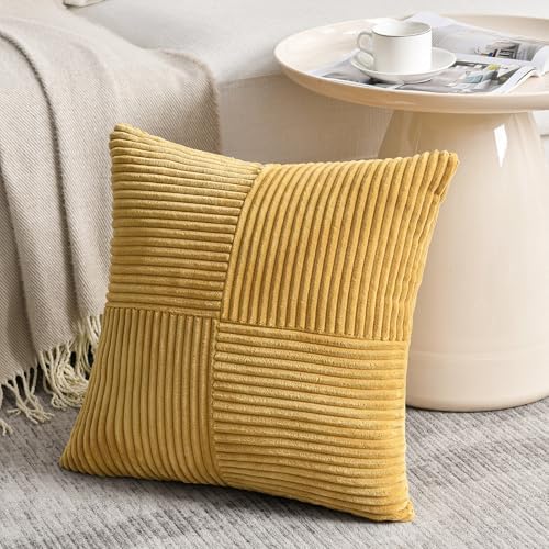 Fancy Homi 2 Packs Mustard Yellow Decorative Throw Pillow Covers 20x20 Inch - Image 2