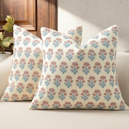 Farmhouse Floral Pillow Covers 18x18 Set of 2, Country Botanical Throw Pillow by DKwizme