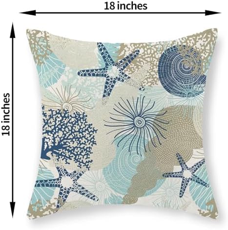 Nautical Coastal Pillow Covers 18x18 Inch Set of 2, Beach Themed Ocean Throw - Image 5