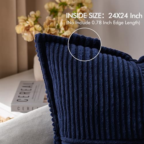 MIULEE Navy Blue Corduroy Decorative Euro Sham Pillow Covers 24x24 Inch - Image 2