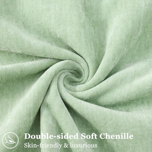decorUhome Chenille Sage Green Velvet Throw Pillow Covers 16x16 Set of 2 - Image 2