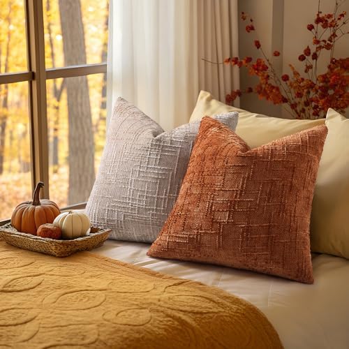 decorUhome Textured Chenille Throw Pillow Covers 16x16 Set of 2 Rust - Image 5