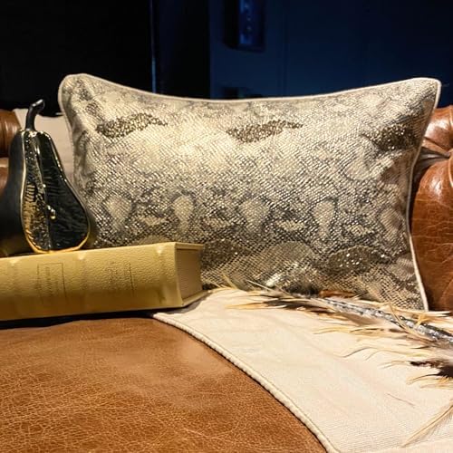 The HomeCentric Gold 12"x18" Lumbar Throw Pillow Covers, Faux Leather Beaded - Image 5