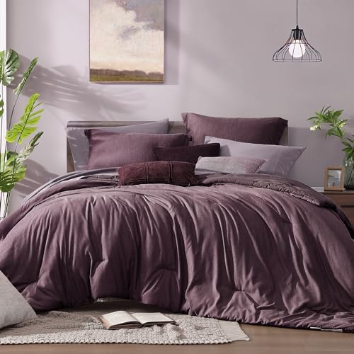 Monbix Super King Comforter Set 7 Pieces Italian Plum Bed in a Bag by Monbix