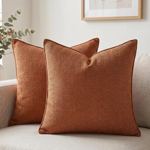 Fancy Homi Set of 2 Rust 20x20 Inch Soft Chenille Decorative Throw Pillow Covers by Fancy+Homi