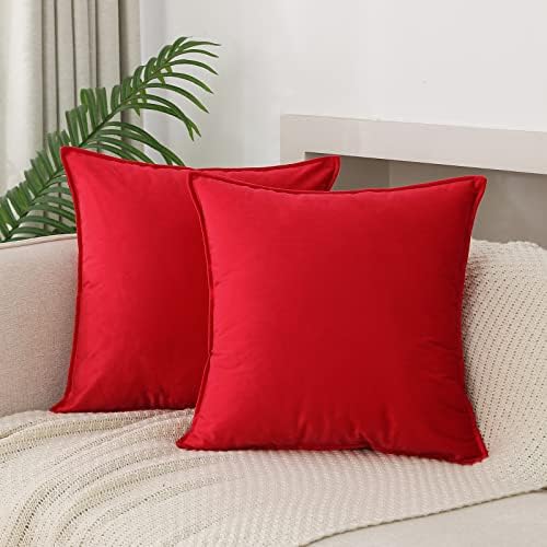 JIAHANNHA Velvet Red Throw Pillow Covers 24”x24”Pack of 2 Soft Decorative by JIAHANNHA