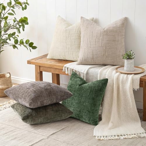 decorUhome Textured Chenille Throw Pillow Covers 26x26 Set of 2 Dusty Brown - Image 5