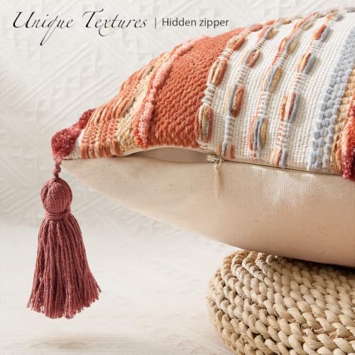 Kevin Textile Boho Tufted 12"x20" Lumbar Pillow Cover 1 Pack, Burnt Orange - Image 4
