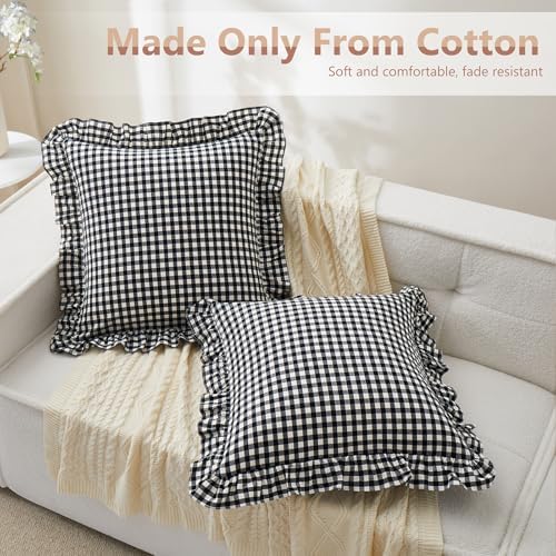 KKJIAF 2 Pcs Ruffle Gingham Pillow Covers 24" x 24" - Image 3