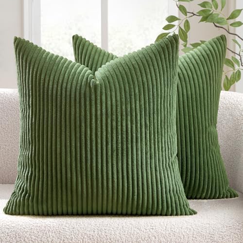 MIULEE Decorative Corduroy Throw Pillow Covers Set of 2 18x18 Moss Green by MIULEE