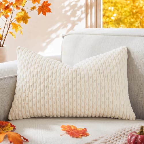 Kevin Textile Soft Corduroy 12"x24" Lumbar Pillow Cover 1 Pack, Cream White by KevinTextile