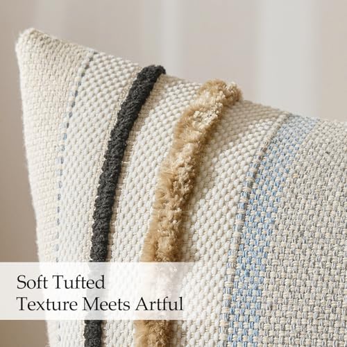 ANRODUO Boho Decorative Pillow Covers 14x36 Light Blue Stripe Pack of 1 - Image 6
