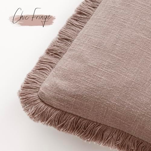 Foindtower Boho Linen Fringe Lumbar Throw Pillow Covers 12×20 Dusty Pink - Image 3