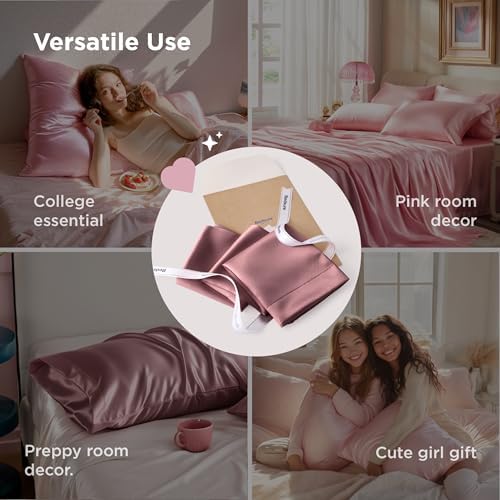 Bedsure Satin Pillowcase Standard Set of 2, Silky Pillowcase Nostalgia Rose - Image 6