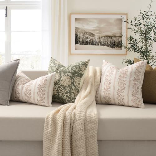 Vintage Throw Pillow Covers 26x26 Set of 2, Striped Floral Pillow Cover - Image 4