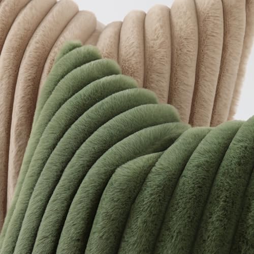 decorUhome Fall Faux Fur Throw Pillow Covers 26x26 Set of 2 Olive Green - Image 3