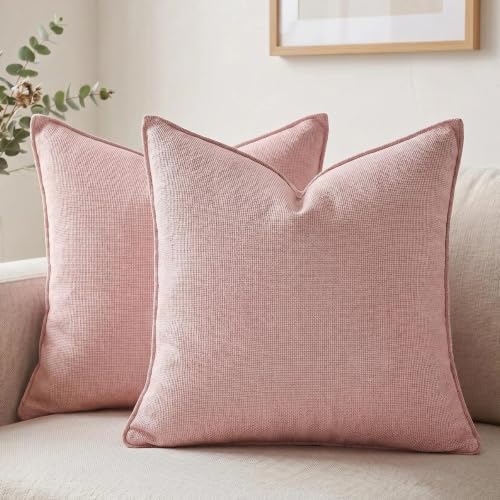 Fancy Homi Set of 2 Pink 20x20 Inch Soft Chenille Decorative Throw Pillow Covers by Fancy+Homi