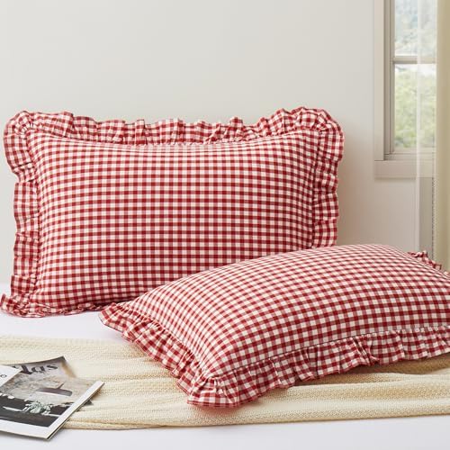 KKJIAF 2 Pcs Plaid Ruffle Pillow Case King Size by KKJIAF