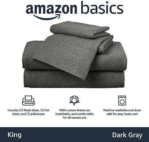 Amazon Basics 4 Piece Breathable 100% Cotton Jersey Bed Sheets Set, Machine - Image 3
