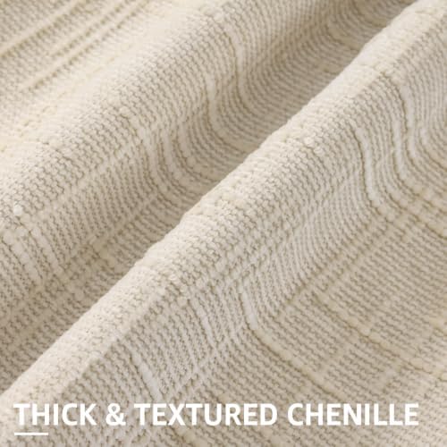 decorUhome Textured Chenille Throw Pillow Covers 18x18 Set of 2 Light Cream - Image 2