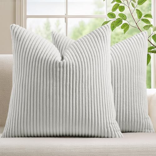 Mecatny Corduroy Decorative Throw Pillow Covers 26x26 Set of 2 Grey by Mecatny