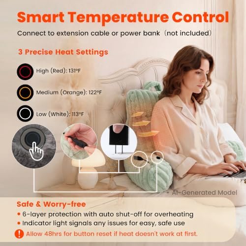 Amélie Home Heated Faux Fur Reading Pillow 3 Temperature Backrest - Image 4