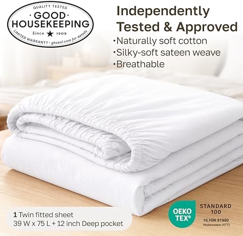 Soft Natural 100% Cotton Sateen Twin Fitted Sheets, Dark Grey - Image 3