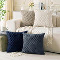 Set of 4 Navy White Taupe Decorative Throw Pillow Covers 18x18 Inch Corduroy by Cozoomy