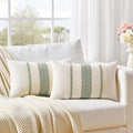Fancy Homi Set of 2 Sage Green Boho Lumbar Decorative Throw Pillow Covers 12x24 by Fancy+Homi