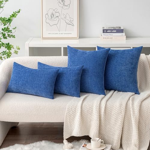 MIULEE Soft Chenille Throw Pillow Covers Royal Blue 18x18 Inch Pack of 2 - Image 4