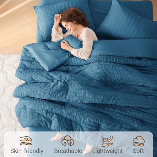 MUXHOMO 7 Pieces California King Comforter Set, Seersucker Bed in a Bag Cal - Image 2