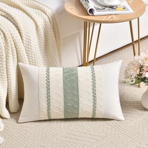 Fancy Homi Set of 2 Sage Green Boho Lumbar Decorative Throw Pillow Covers 14x24 - Image 2